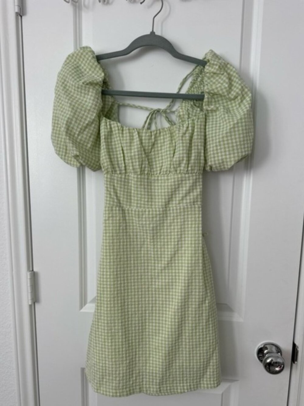 MARBLE Gingham Puffy Sleeves Mini Dress